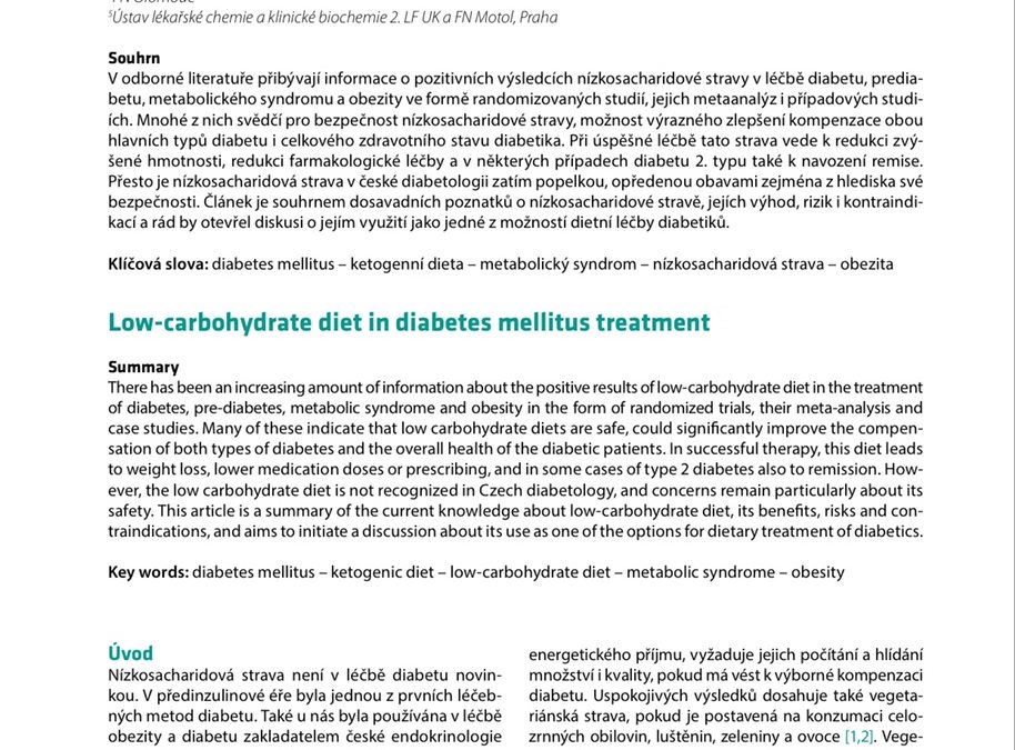 Krejčí (2018) Nízkosacharidová strava v léčbě diabetes mellitus