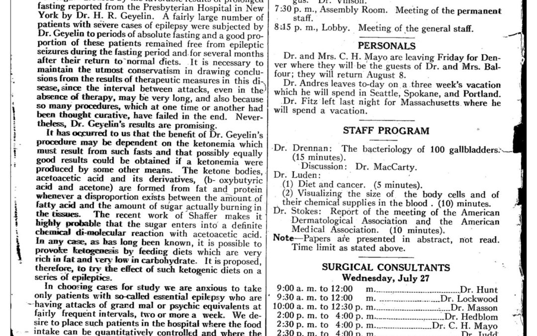 Wilder (1921) The effect of ketonemia on the course of epilepsy