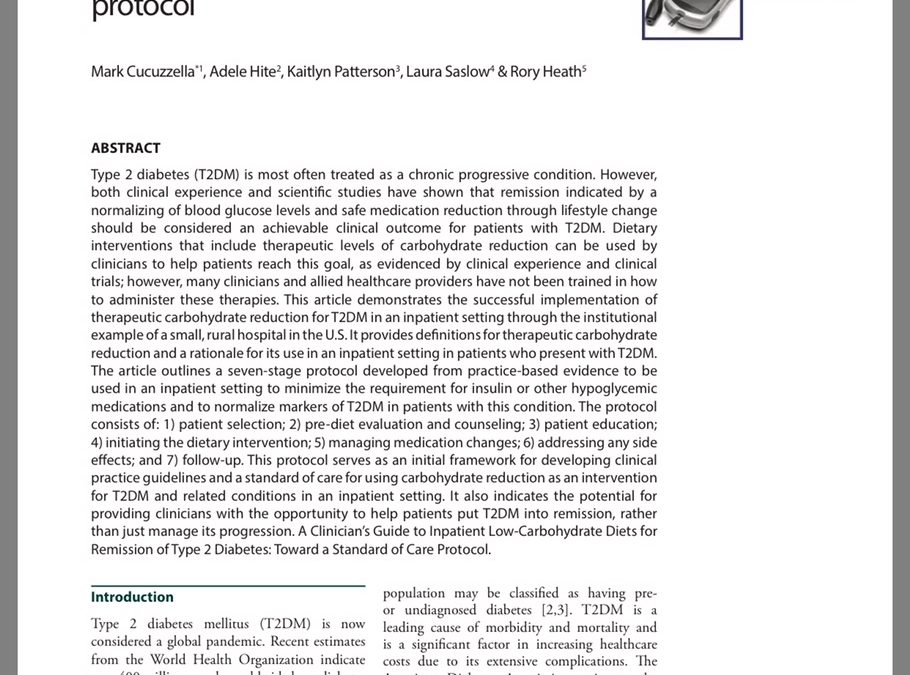 Cucuzzella (2019) Průvodce lékaře nízkosacharidovou stravou pro remisi diabetu 2. typu u hospitalizovných pacientů